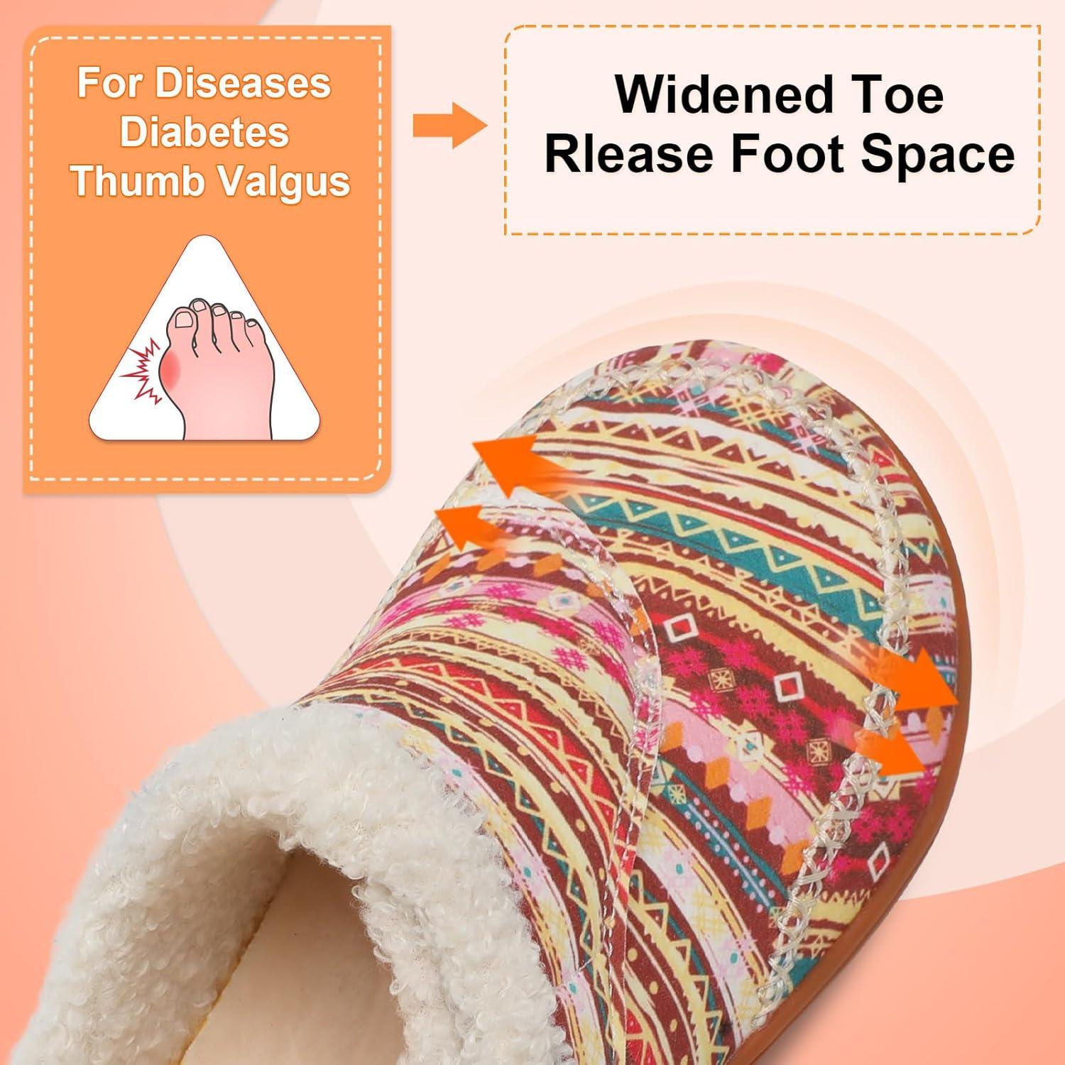 imageLeIsfIt Womens Wide Slippers Adjustable Diabetic Slippers Warm Cozy Slip on House Slipper Nonslip Memory Foam Winter House Shoes Indoor OutdoorBohemia