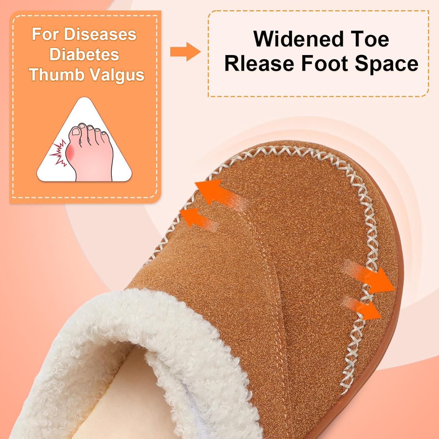 imageLeIsfIt Womens Wide Slippers Adjustable Diabetic Slippers Warm Cozy Slip on House Slipper Nonslip Memory Foam Winter House Shoes Indoor OutdoorBrown