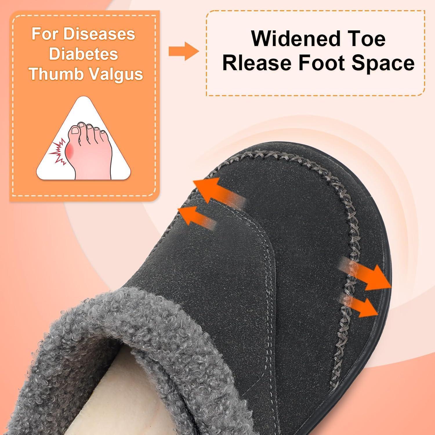 imageLeIsfIt Womens Wide Slippers Adjustable Diabetic Slippers Warm Cozy Slip on House Slipper Nonslip Memory Foam Winter House Shoes Indoor OutdoorDark Grey