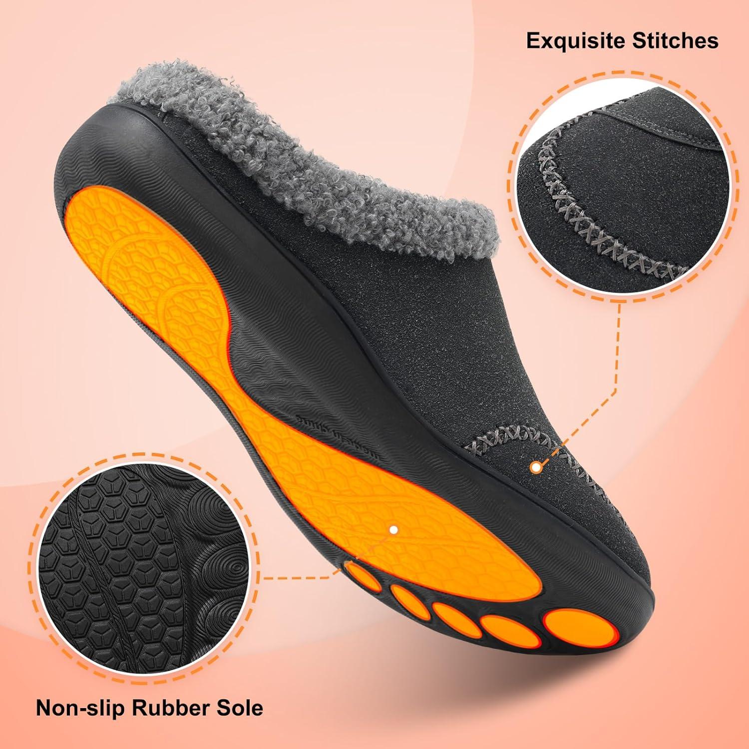 imageLeIsfIt Womens Wide Slippers Adjustable Diabetic Slippers Warm Cozy Slip on House Slipper Nonslip Memory Foam Winter House Shoes Indoor OutdoorDark Grey