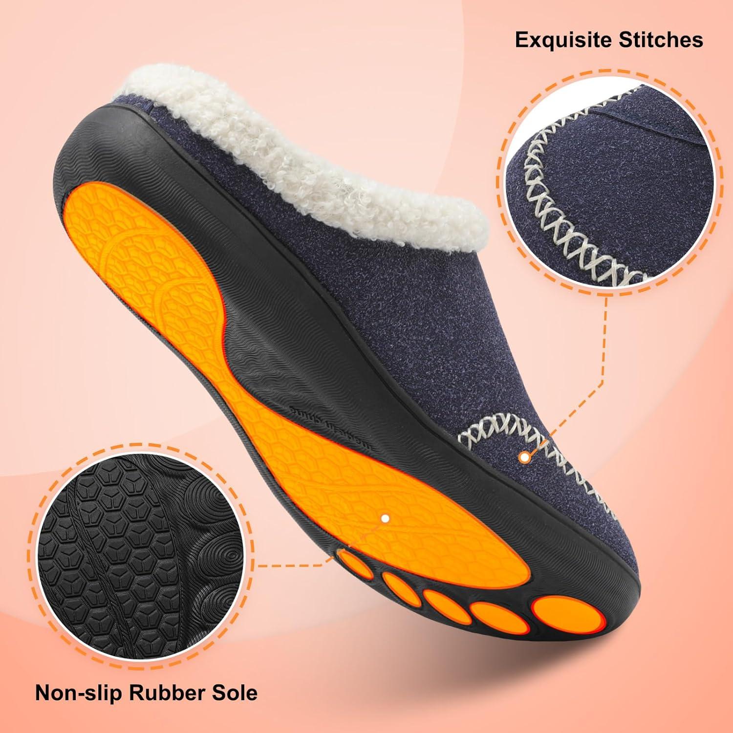 imageLeIsfIt Womens Wide Slippers Adjustable Diabetic Slippers Warm Cozy Slip on House Slipper Nonslip Memory Foam Winter House Shoes Indoor OutdoorNavy
