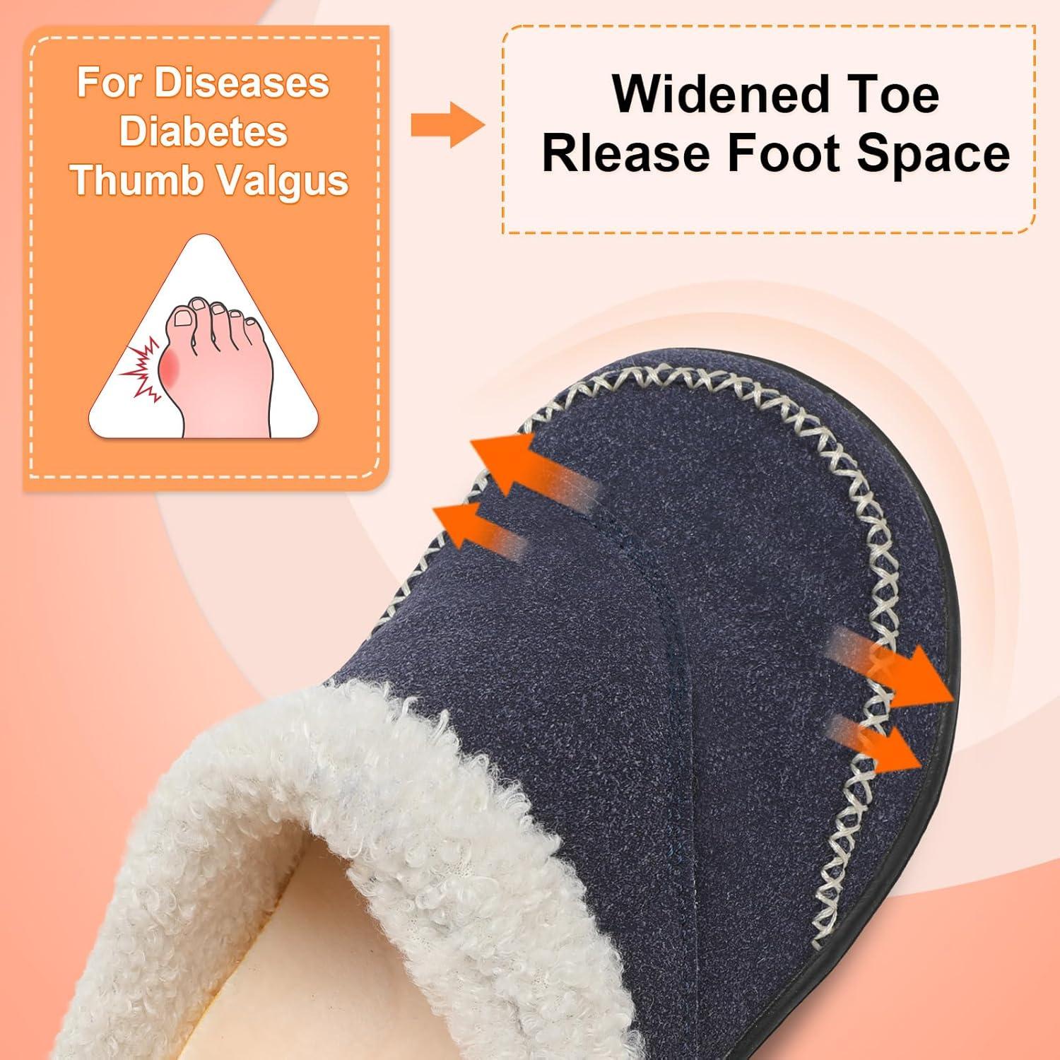 imageLeIsfIt Womens Wide Slippers Adjustable Diabetic Slippers Warm Cozy Slip on House Slipper Nonslip Memory Foam Winter House Shoes Indoor OutdoorNavy