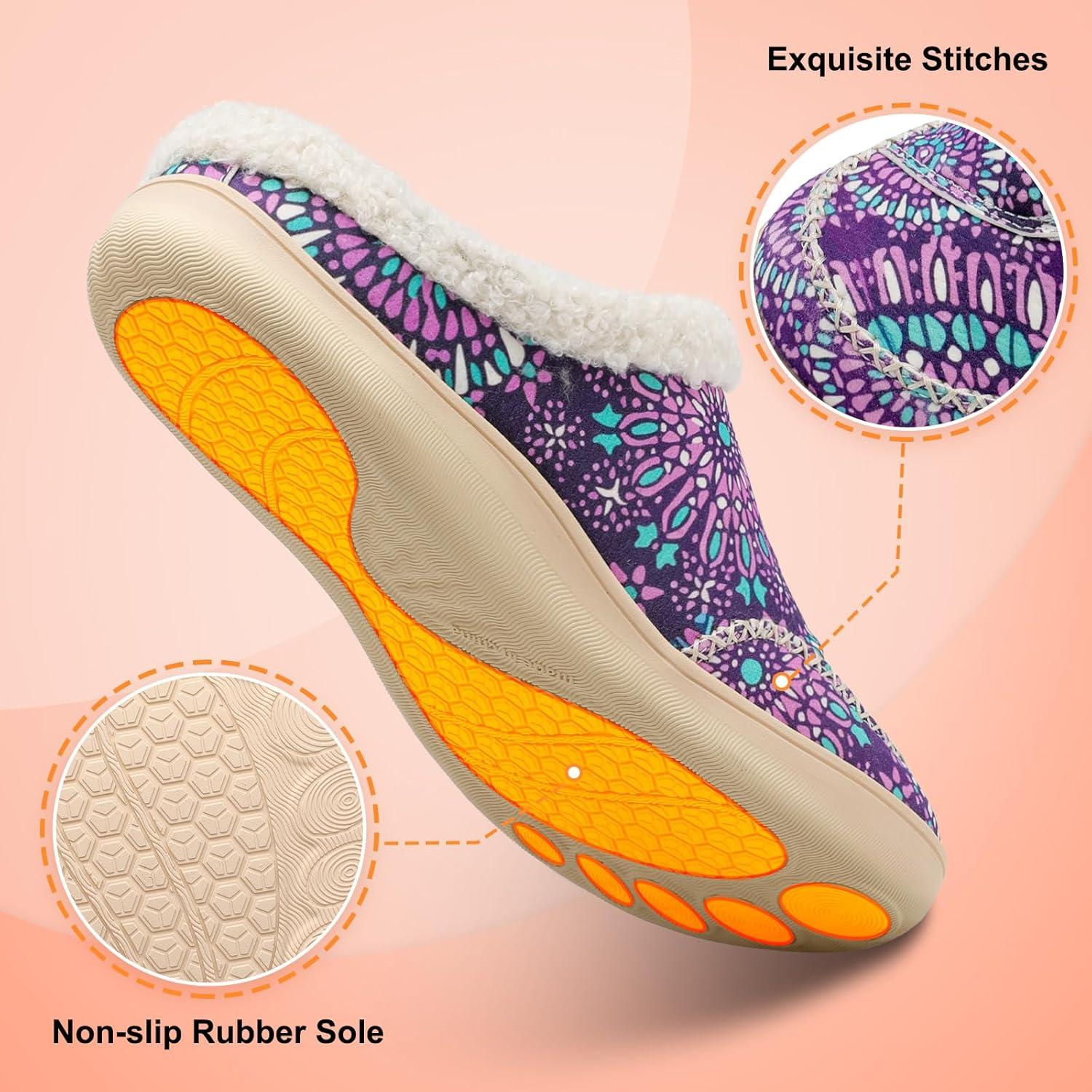 imageLeIsfIt Womens Wide Slippers Adjustable Diabetic Slippers Warm Cozy Slip on House Slipper Nonslip Memory Foam Winter House Shoes Indoor OutdoorPurple Pattern