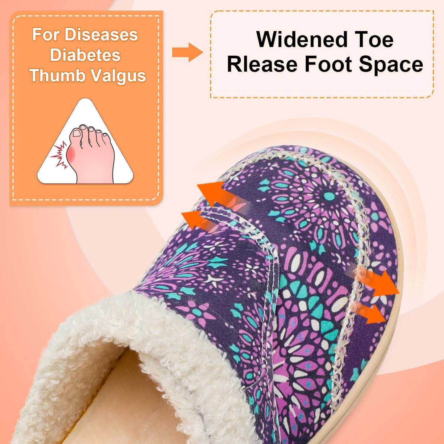 imageLeIsfIt Womens Wide Slippers Adjustable Diabetic Slippers Warm Cozy Slip on House Slipper Nonslip Memory Foam Winter House Shoes Indoor OutdoorPurple Pattern