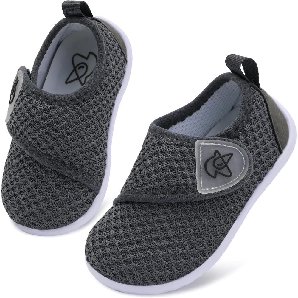 imageLeIsfIt Baby Shoes Boys Girls First Walking Shoes NonSlip Infant Sneakers Lightweight Slipon Crib Sneakers for First WalkersDark Grey