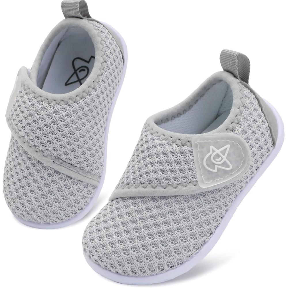 imageLeIsfIt Baby Shoes Boys Girls First Walking Shoes NonSlip Infant Sneakers Lightweight Slipon Crib Sneakers for First WalkersLight Grey