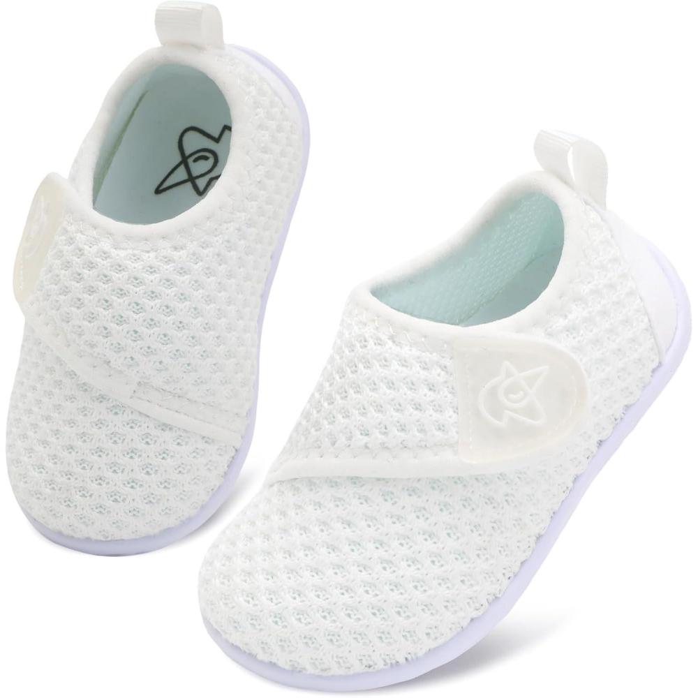 imageLeIsfIt Baby Shoes Boys Girls First Walking Shoes NonSlip Infant Sneakers Lightweight Slipon Crib Sneakers for First WalkersWhite