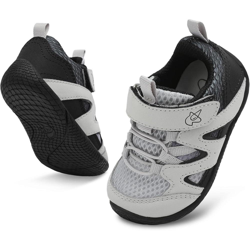 imageLeIsfIt Baby Shoes Boys Girls First Walking Shoes NonSlip Toddler Breathable Sneakers Infant SneakersBgreyblack