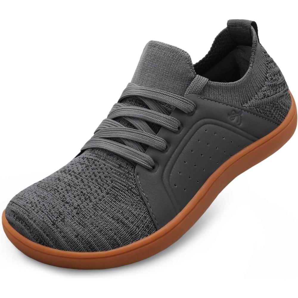 imageLeIsfIt Barefoot Shoes Women Wide Toe Walking Shoes Breathable Minimalist Sneakers Zero Drop Sole Dark Grey Size 9
