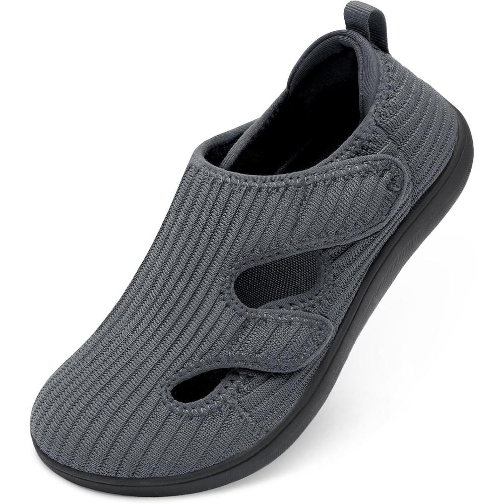 imageLeIsfIt Diabetic Shoes for Women Adjustable Extra Wide Barefoot Walking Shoes for Swollen Arthritis Edema Feet Wide Width Zero Drop SoleDark Grey