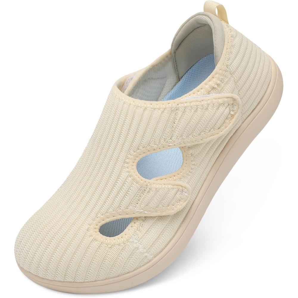 imageLeIsfIt Diabetic Shoes for Women Adjustable Extra Wide Barefoot Walking Shoes for Swollen Arthritis Edema Feet Wide Width Zero Drop SoleTaupe