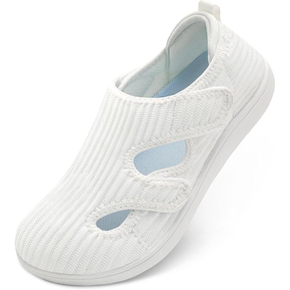 imageLeIsfIt Diabetic Shoes for Women Adjustable Extra Wide Barefoot Walking Shoes for Swollen Arthritis Edema Feet Wide Width Zero Drop SoleWhite