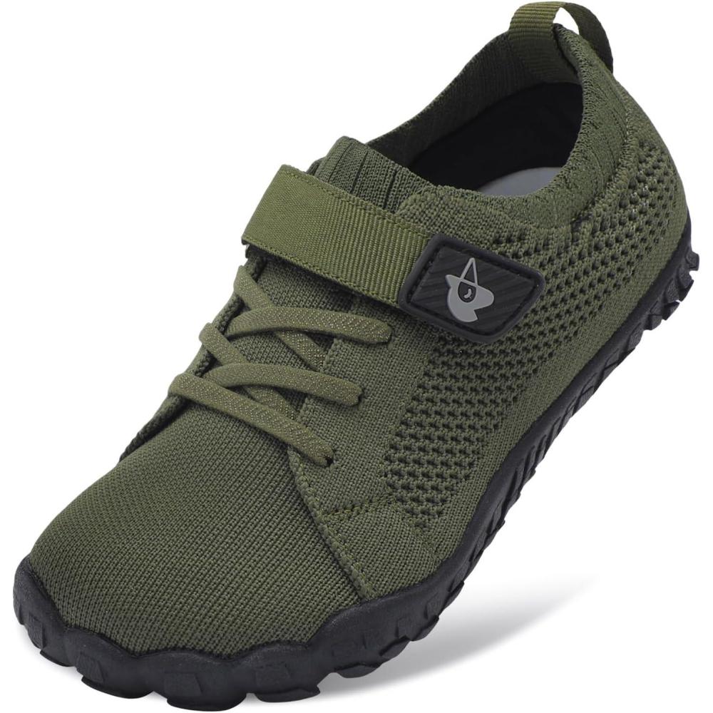 imageLeIsfIt Kids Girls Boys Shoes Wide Barefoot Shoes Kids AntiSlip Sneakers Lightweight Hiking Sneakers for Toddler Little Big KidArmy Green
