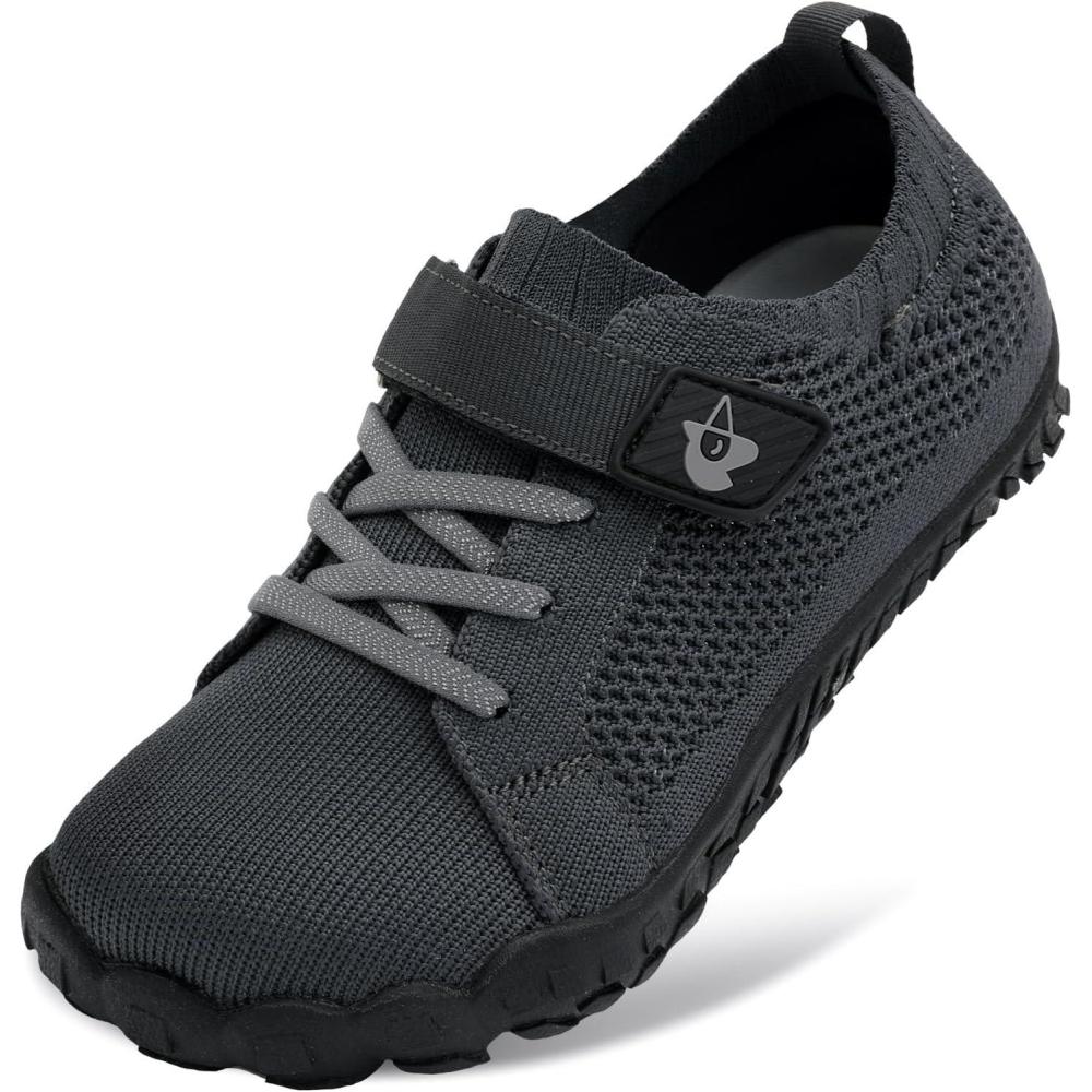 imageLeIsfIt Kids Girls Boys Shoes Wide Barefoot Shoes Kids AntiSlip Sneakers Lightweight Hiking Sneakers for Toddler Little Big KidDark Grey