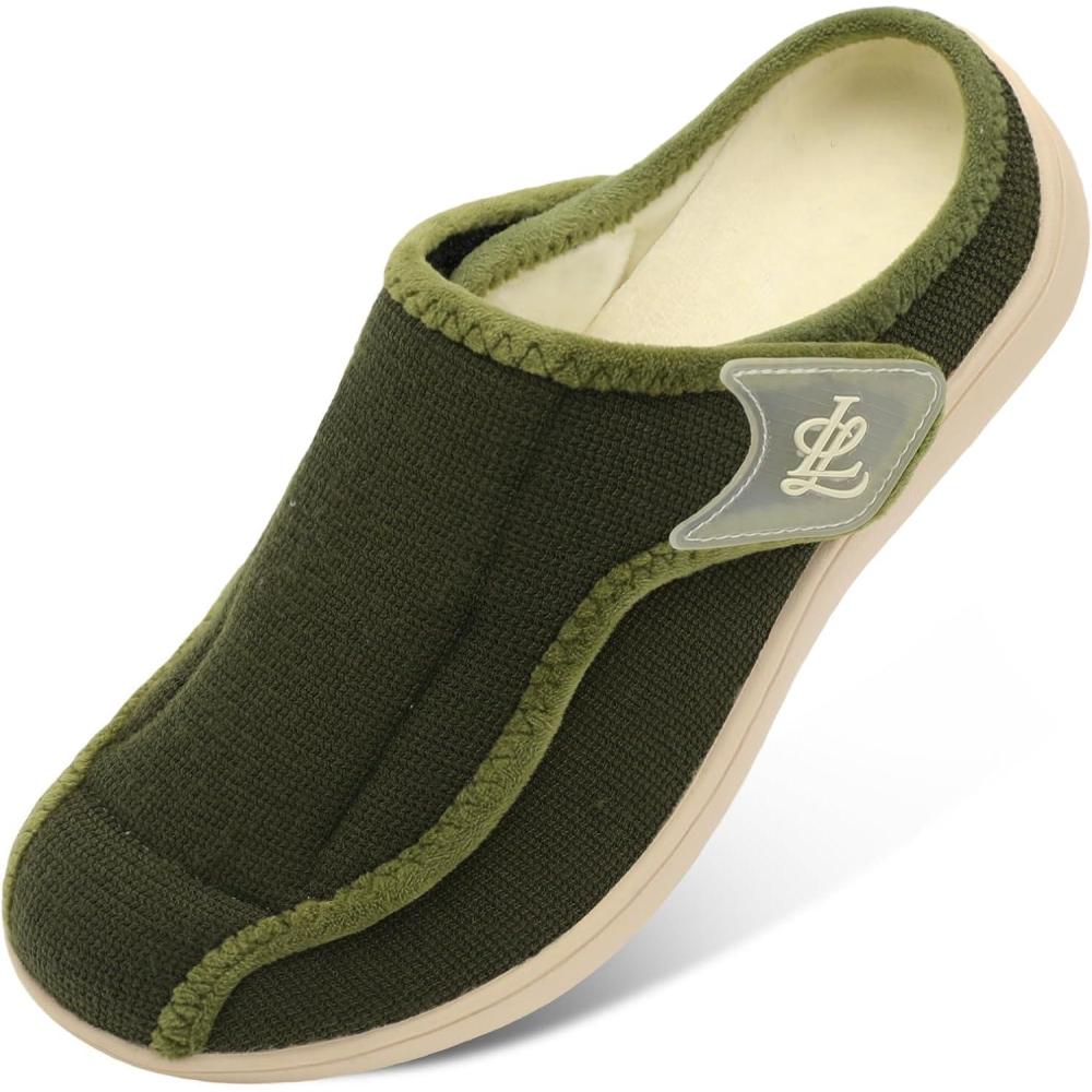 imageLeIsfIt Mens Slippers Wide Diabetic House Slippers Adjustable Slip On Warm Bedroom House Shoes for Edema Swollen Feet Indoor Outdoor SlipperGreen
