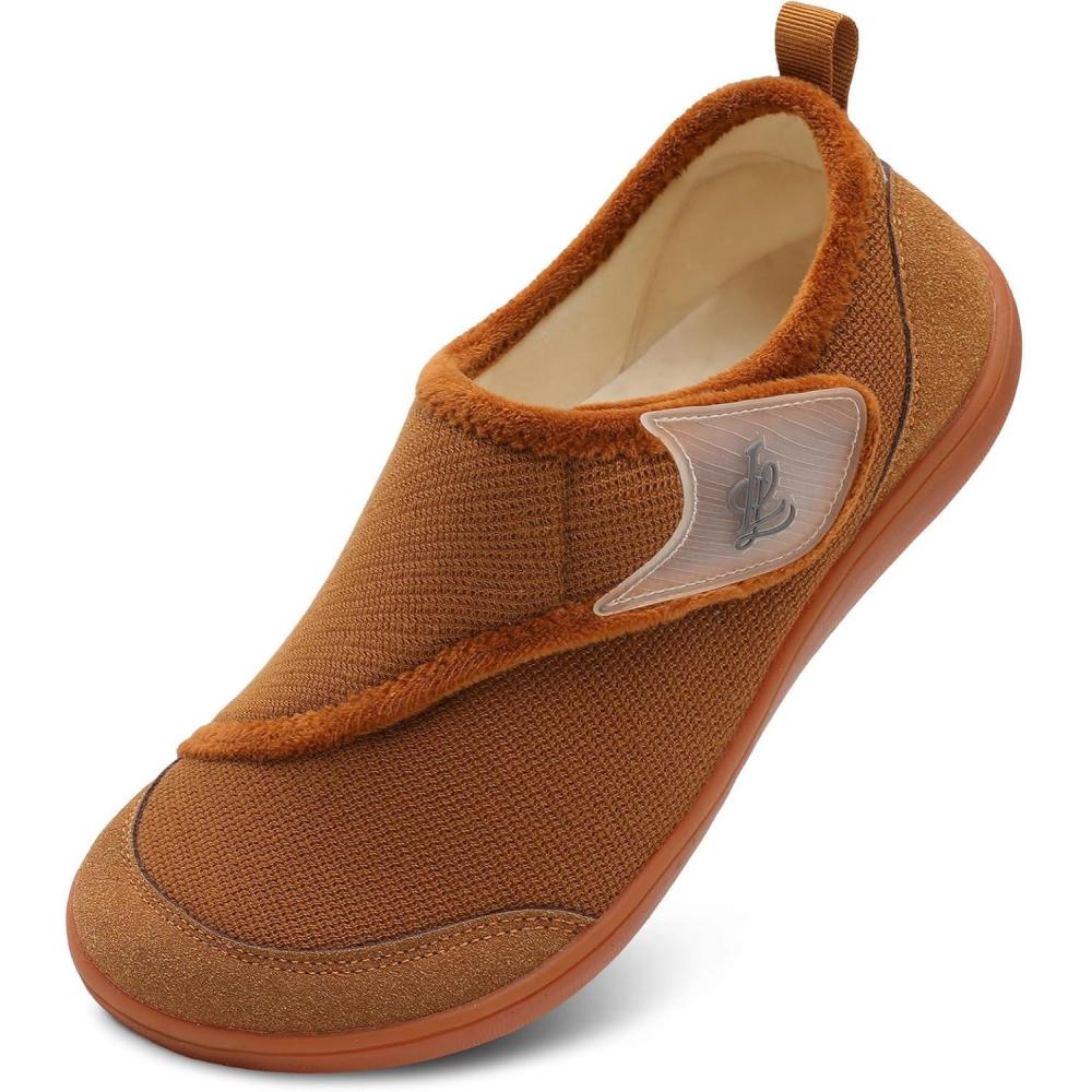 imageLeIsfIt Mens Slippers Wide House Shoes Adjustable Diabetic Shoes Nonslip Arthritis Swollen House Slippers Indoor Outdoor Slipper ShoeBrown