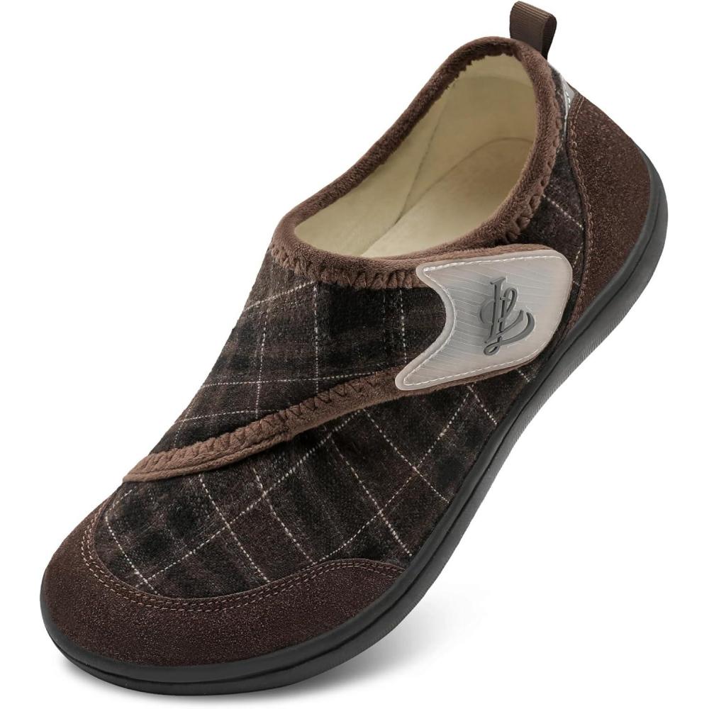 imageLeIsfIt Mens Slippers Wide House Shoes Adjustable Diabetic Shoes Nonslip Arthritis Swollen House Slippers Indoor Outdoor Slipper ShoeChocolategrid