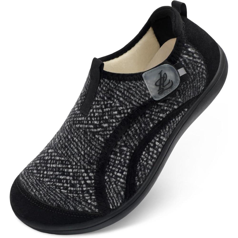 imageLeIsfIt Mens Slippers Wide House Shoes Adjustable Diabetic Slippers Warm Soft House Slipper for Swollen Edema Feet Indoor Outdoor Warm ShoesBlackpattern