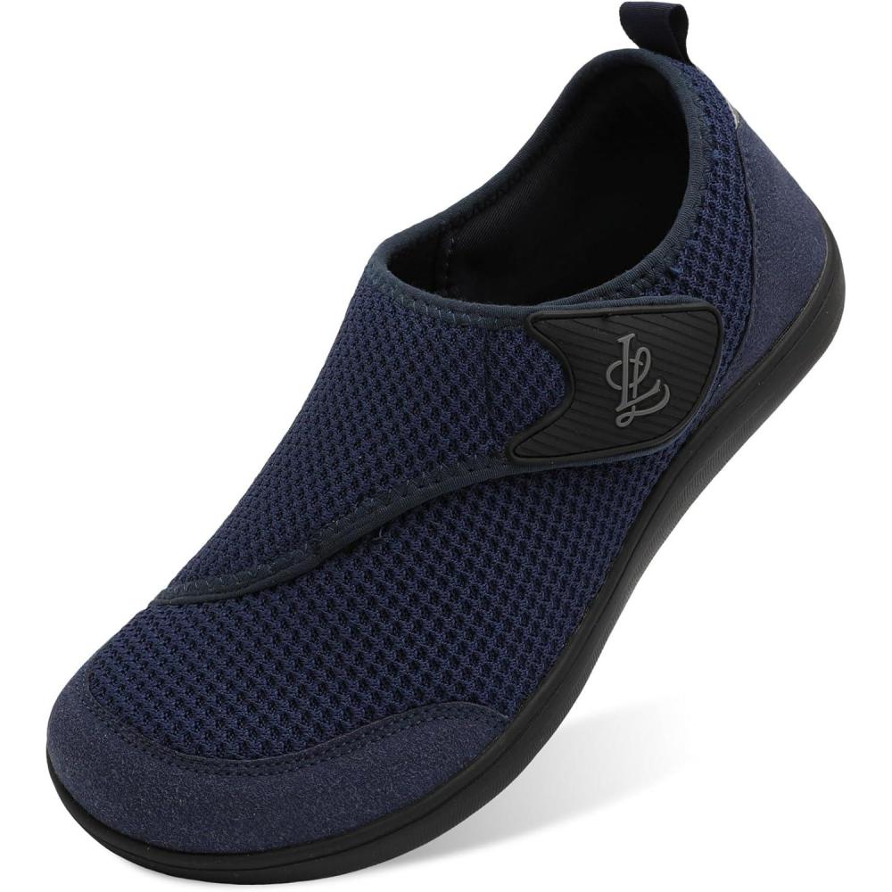 imageLeIsfIt Mens Wide Diabetic Shoes Adjustable Barefoot Walking Shoes Breathable Zero Drop Sneakers for Wide Width Arthritis Edema FeetCnavy