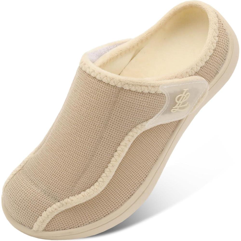 imageLeIsfIt Slippers for Women Extra Wide House Slippers Elderly Slip on House Shoes NonSlip Indoor Outdoor Slipper Adjustable for Diabetic Swollen FeetBeige