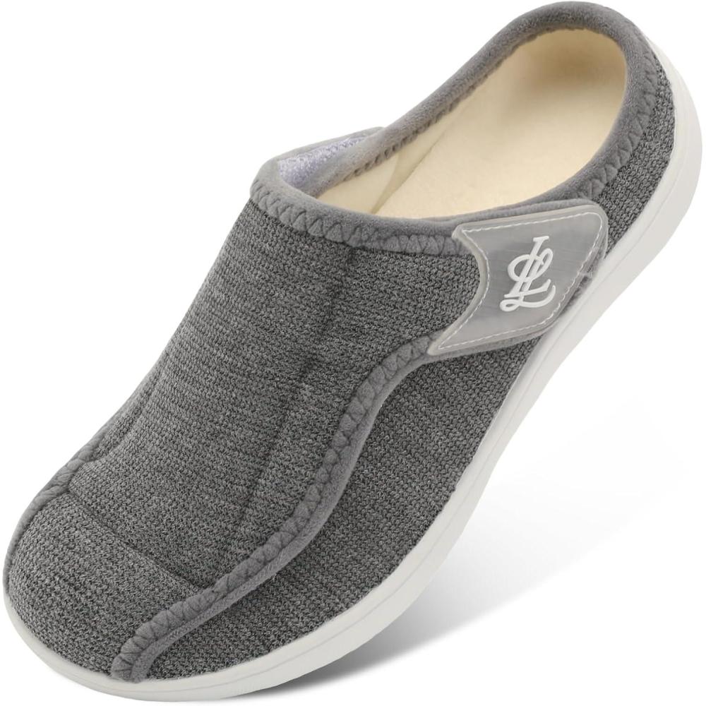 imageLeIsfIt Slippers for Women Extra Wide House Slippers Elderly Slip on House Shoes NonSlip Indoor Outdoor Slipper Adjustable for Diabetic Swollen FeetDarkgrey