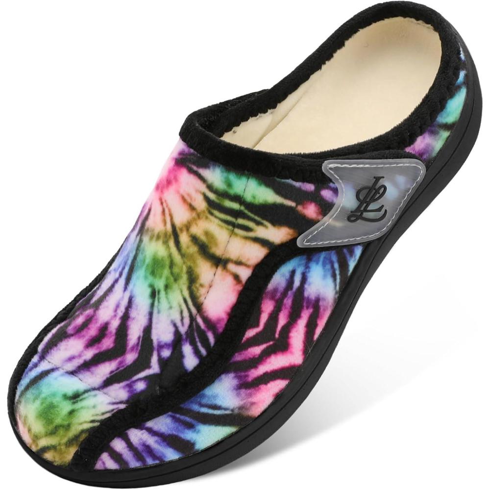 imageLeIsfIt Slippers for Women Extra Wide House Slippers Elderly Slip on House Shoes NonSlip Indoor Outdoor Slipper Adjustable for Diabetic Swollen FeetMulti