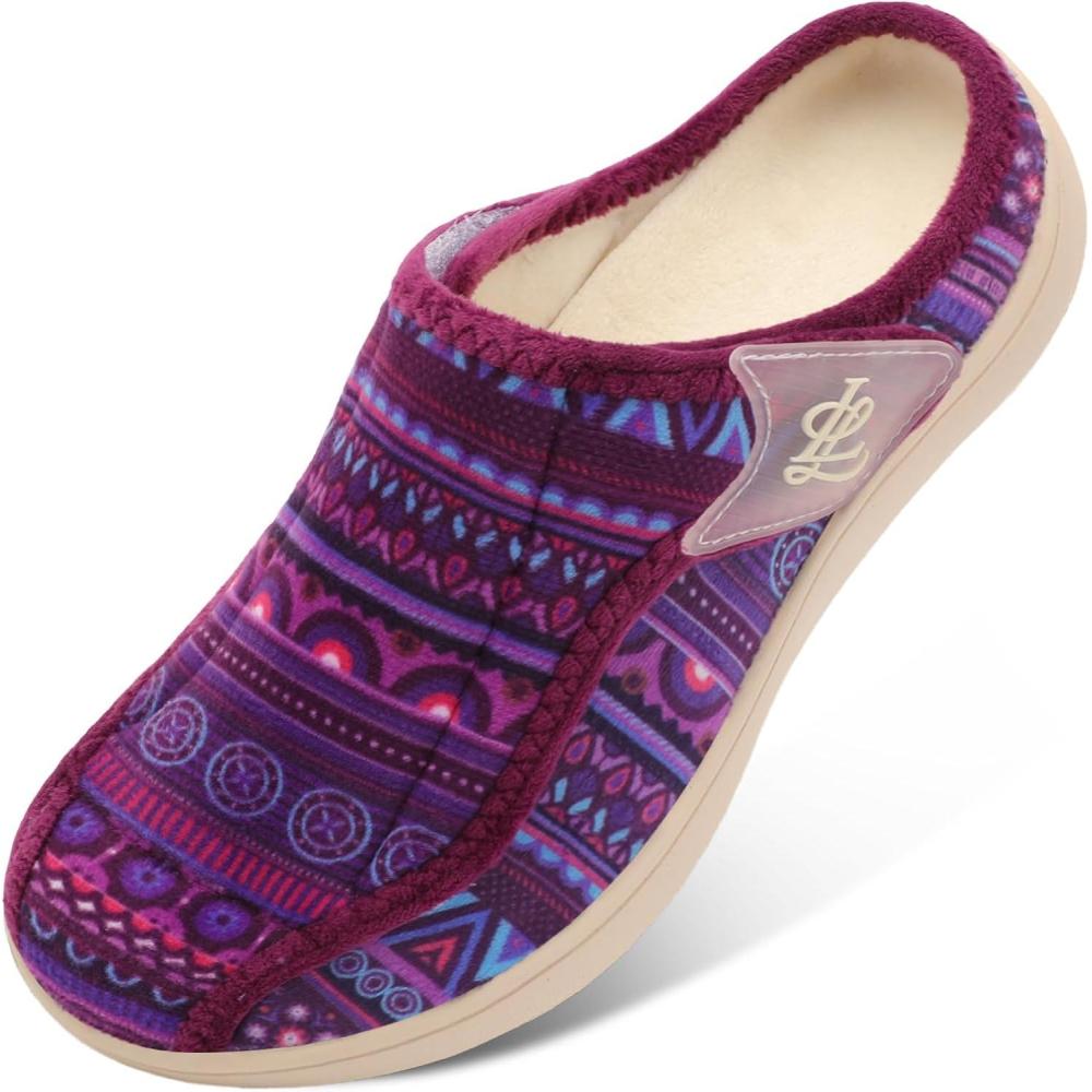 imageLeIsfIt Slippers for Women Extra Wide House Slippers Elderly Slip on House Shoes NonSlip Indoor Outdoor Slipper Adjustable for Diabetic Swollen FeetPurple