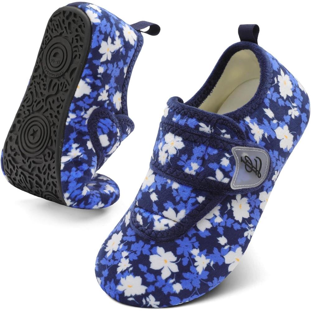 imageLeIsfIt Slippers for Women Men Soft House Slippers Wide Barefoot House Shoes Nonslip Slip on Slipper Shoes Comfy Adjustable for Home Bedroom Travel YogaNavyflower