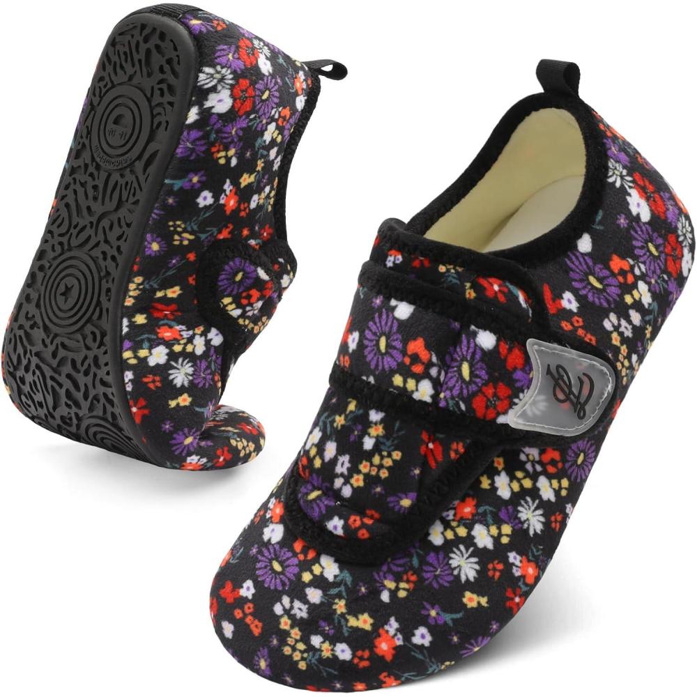 imageLeIsfIt Slippers for Women Men Soft House Slippers Wide Barefoot House Shoes Nonslip Slip on Slipper Shoes Comfy Adjustable for Home Bedroom Travel YogaBlackflower