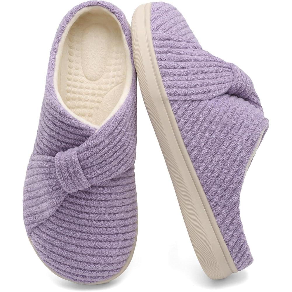 imageLeIsfIt Slippers for Women Wide Memory Foam House Slippers Corduroy Slip on Bedroom Slipper Nonslip Warm House Shoes Indoor and OutdoorPurple