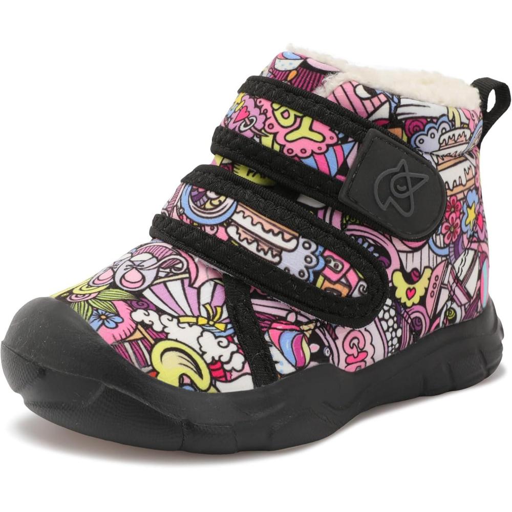 imageLeIsfIt Toddler Boots Girls Boys Warm Winter Boots Cozy Plush Lining Winter Shoes Indoor Outdoor Faux Fur BootiesBlackpattern