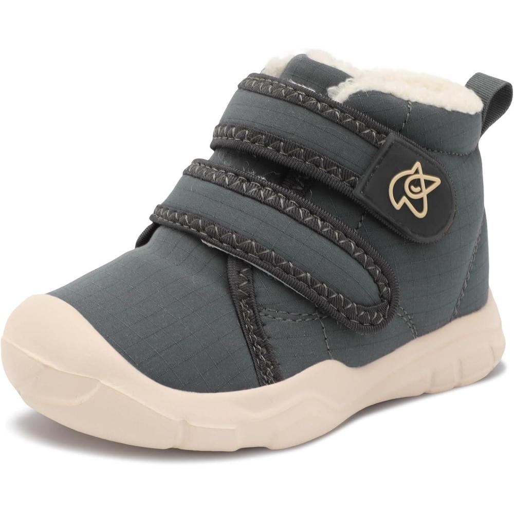 imageLeIsfIt Toddler Boots Girls Boys Warm Winter Boots Cozy Plush Lining Winter Shoes Indoor Outdoor Faux Fur BootiesDarkgrey