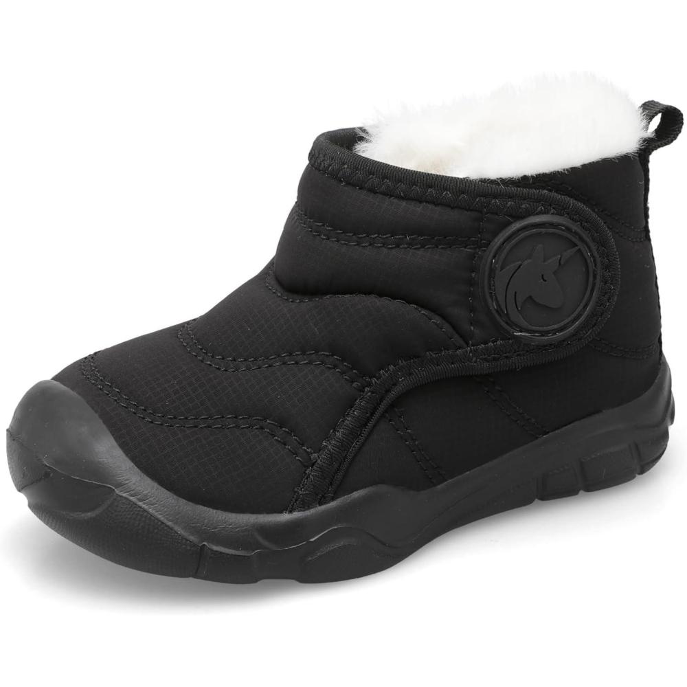 imageLeIsfIt Toddler Boots Girls Boys Wide Winter Boots Cozy Fleece Winter Shoes Indoor Outdoor Warm ShoesBlack