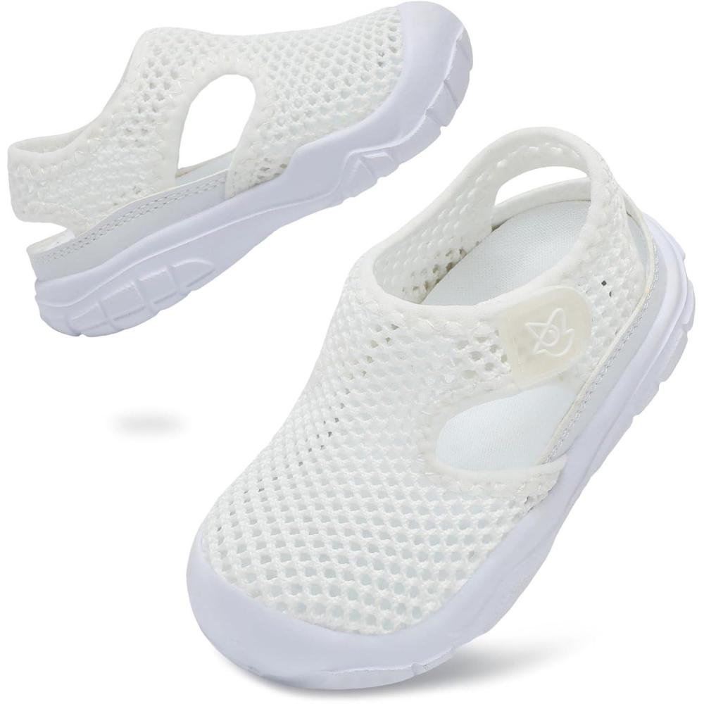 imageLeIsfIt Toddler Sandals Boys Girls Wide Sandals Kids Water Sandal Shoes Lightweight Barefoot Summer Shoes for Beach SwimAwhite