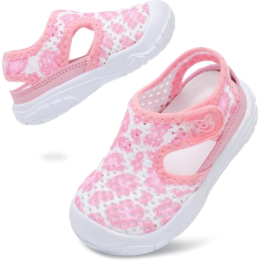 imageLeIsfIt Toddler Sandals Boys Girls Wide Sandals Kids Water Sandal Shoes Lightweight Barefoot Summer Shoes for Beach SwimPinkleopard