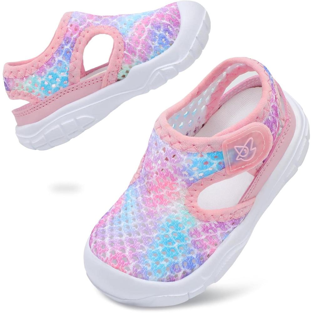 imageLeIsfIt Toddler Sandals Boys Girls Wide Sandals Kids Water Sandal Shoes Lightweight Barefoot Summer Shoes for Beach SwimPinkscale