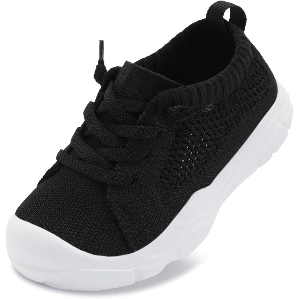 imageLeIsfIt Toddler Shoes Boys Girls Barefoot Shoes Kids Breathable Sneakers Tennis Shoes Slip on ShoesBlackWhite
