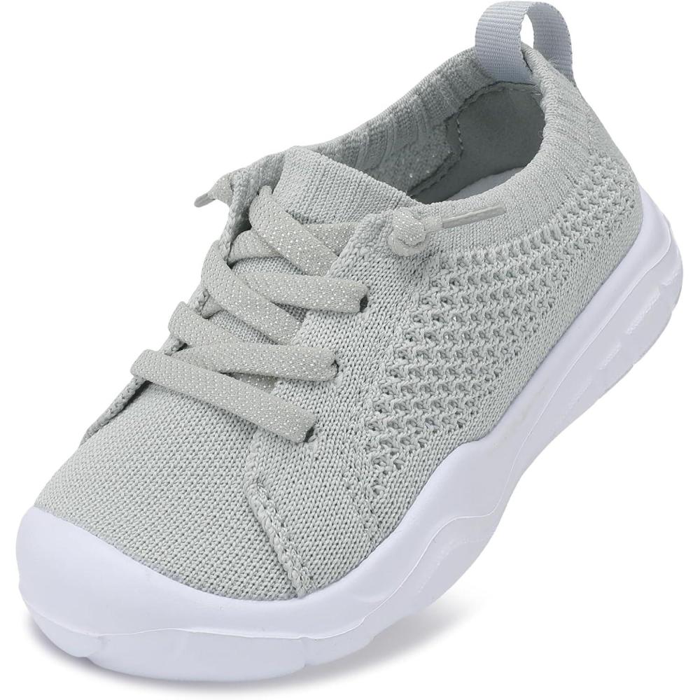 imageLeIsfIt Toddler Shoes Boys Girls Barefoot Shoes Kids Breathable Sneakers Tennis Shoes Slip on ShoesBlight Grey
