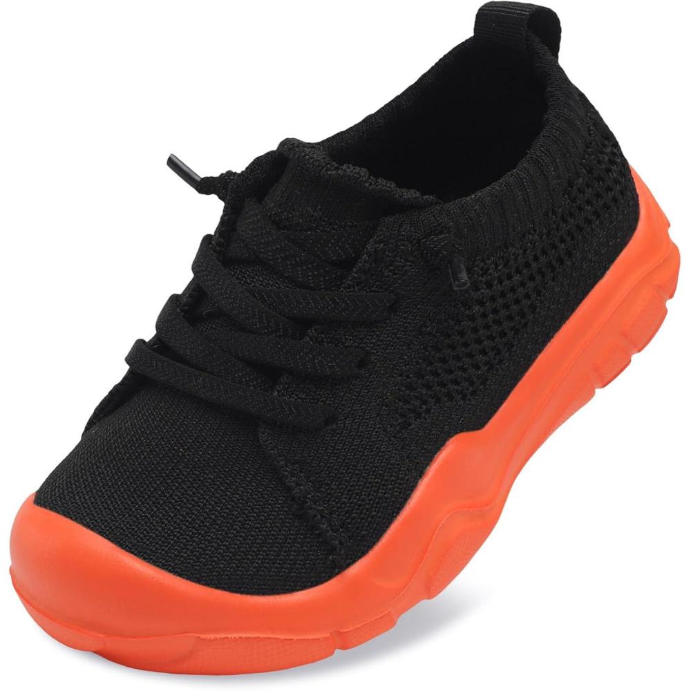 imageLeIsfIt Toddler Shoes Girls Boys Wide Barefoot Shoes Kids Breathable Sneakers Slip on Tennis Shoe Lightweight SneakersBlackorange