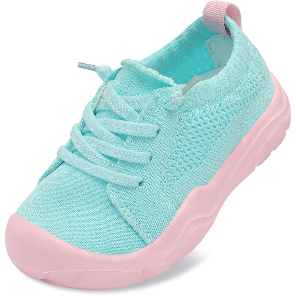 imageLeIsfIt Toddler Shoes Girls Boys Wide Barefoot Shoes Kids Breathable Sneakers Slip on Tennis Shoe Lightweight SneakersBluepink