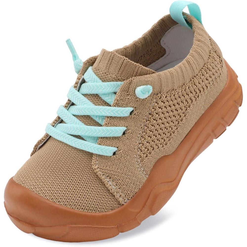 imageLeIsfIt Toddler Shoes Girls Boys Wide Barefoot Shoes Kids Breathable Sneakers Slip on Tennis Shoe Lightweight SneakersKhakibrown