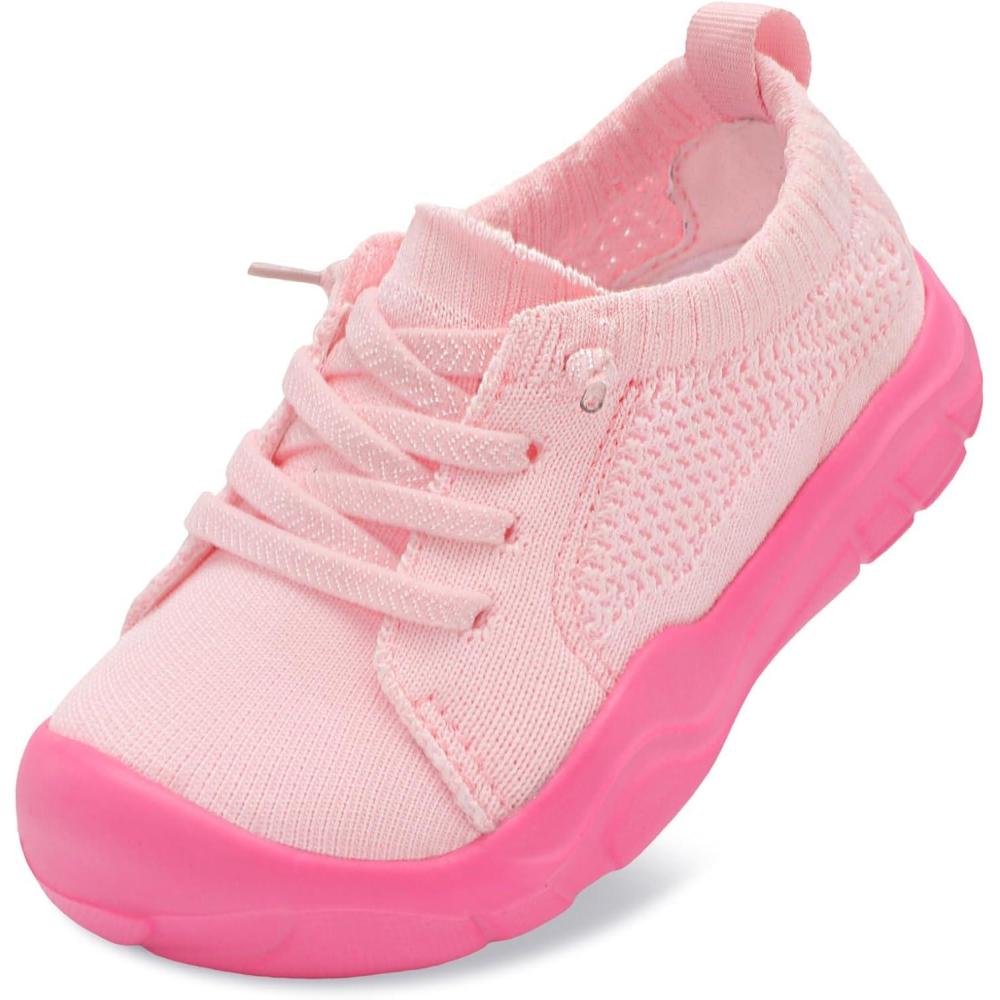 imageLeIsfIt Toddler Shoes Girls Boys Wide Barefoot Shoes Kids Breathable Sneakers Slip on Tennis Shoe Lightweight SneakersPinkrose