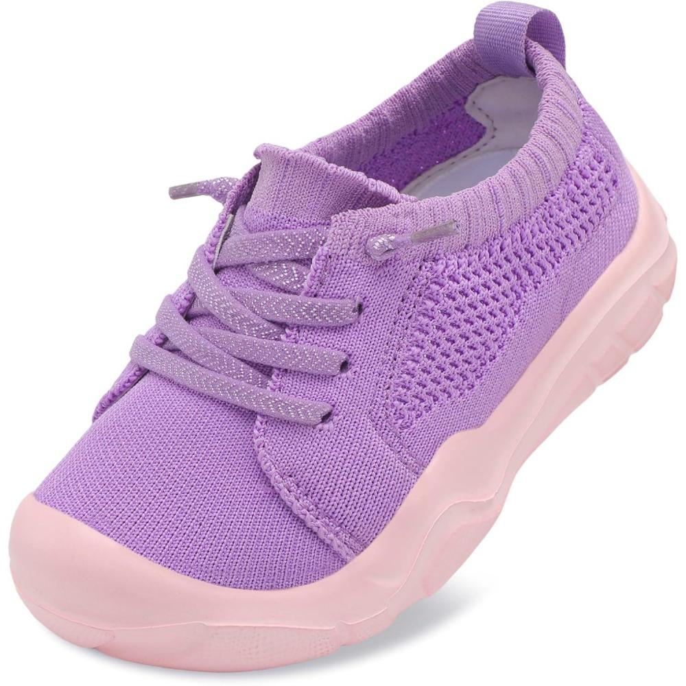 imageLeIsfIt Toddler Shoes Girls Boys Wide Barefoot Shoes Kids Breathable Sneakers Slip on Tennis Shoe Lightweight SneakersPurplepink