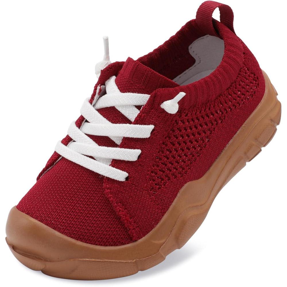 imageLeIsfIt Toddler Shoes Girls Boys Wide Barefoot Shoes Kids Breathable Sneakers Slip on Tennis Shoe Lightweight SneakersRedbrown