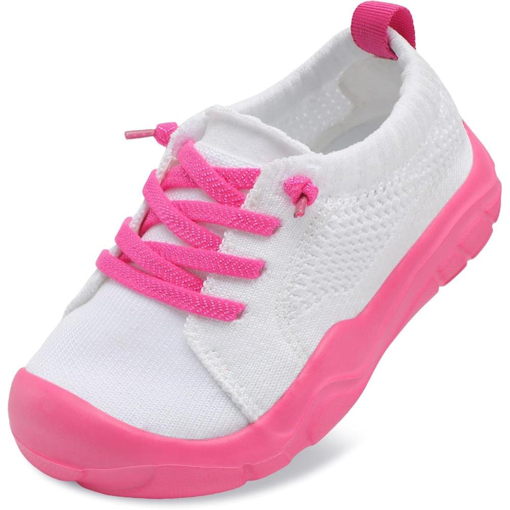 imageLeIsfIt Toddler Shoes Girls Boys Wide Barefoot Shoes Kids Breathable Sneakers Slip on Tennis Shoe Lightweight SneakersWhiterose