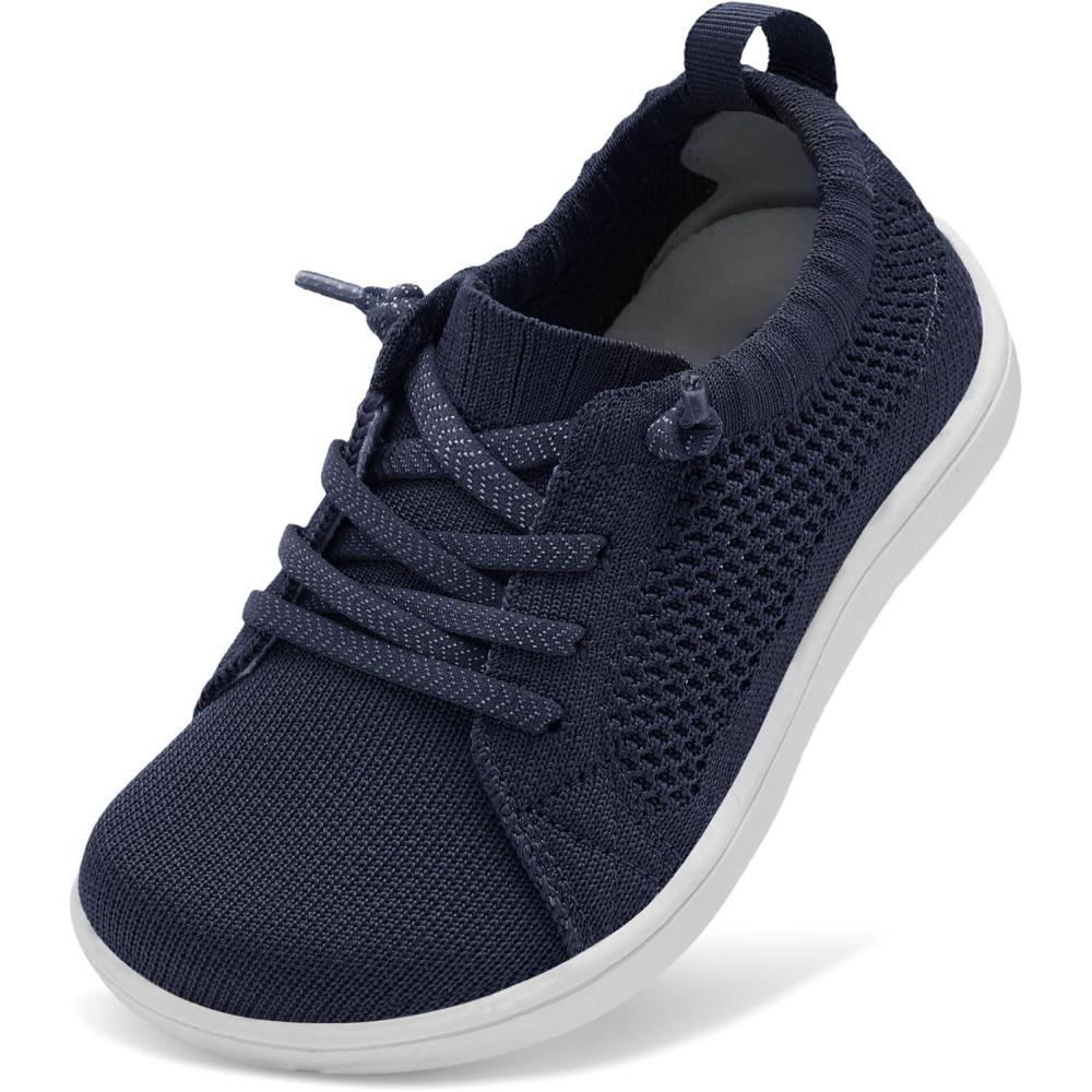 imageLeIsfIt Toddler Shoes Girls Boys Wide Shoes Kids Zero Drop Minimalist Sneakers Barefoot Slip on Tennis SneakersCnavy