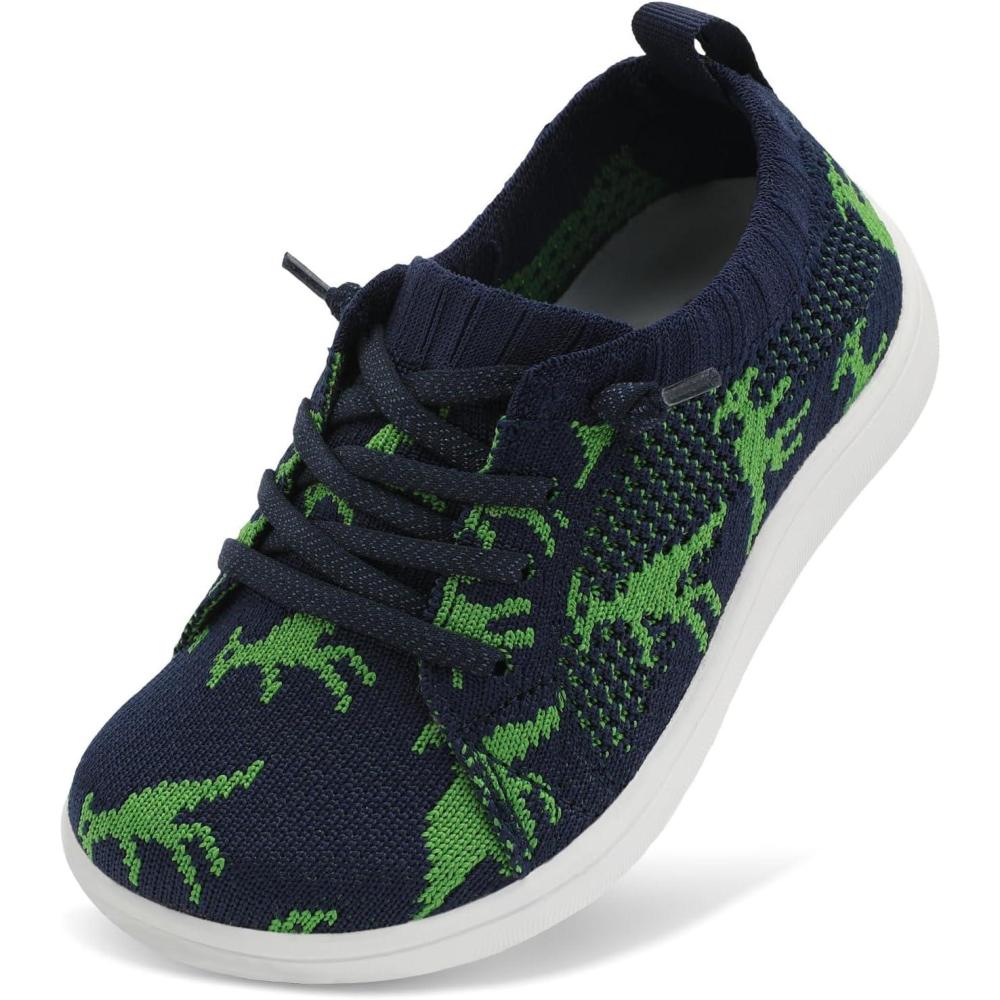 imageLeIsfIt Toddler Shoes Girls Boys Wide Shoes Kids Zero Drop Minimalist Sneakers Barefoot Slip on Tennis SneakersNavydinasour