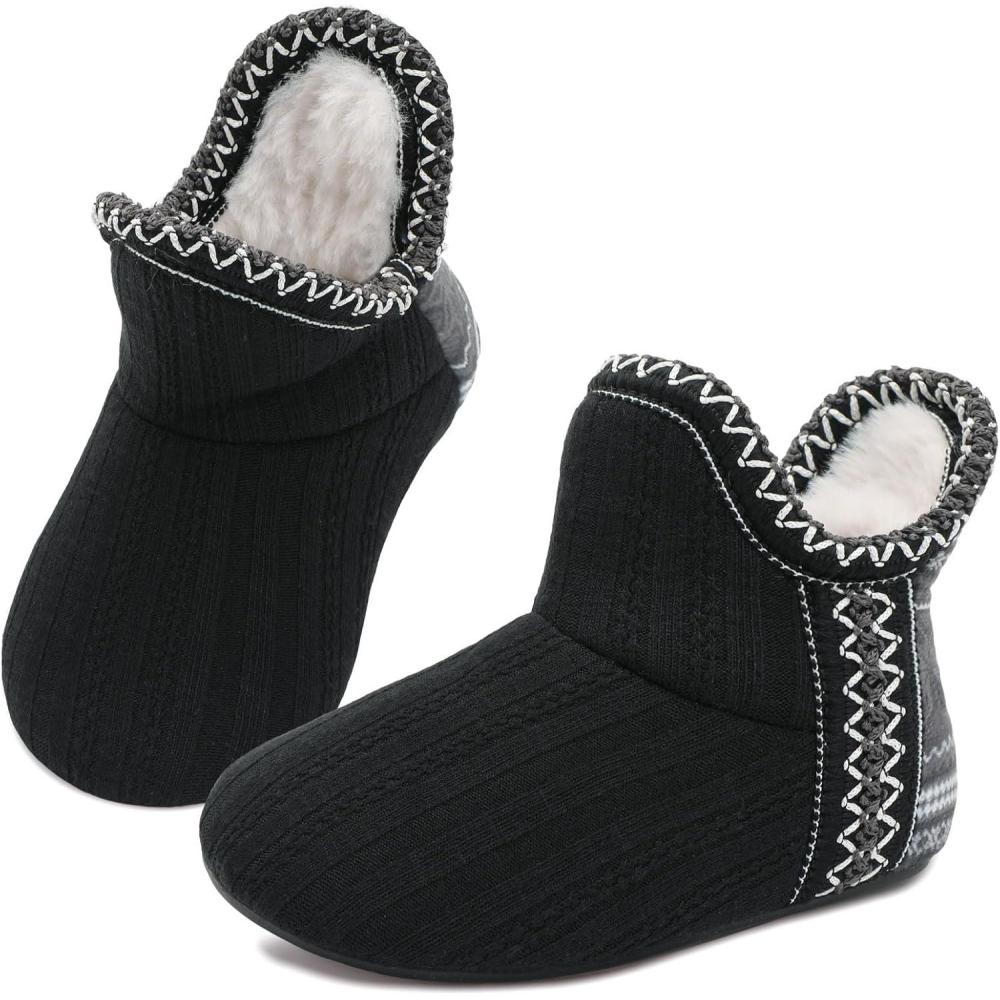 imageLeIsfIt Toddler Slippers Boys Girls Cozy Warm House Shoes Kids Nonslip Winter Slipper Booties Slip on Plush Lining Sock SlippersBlack