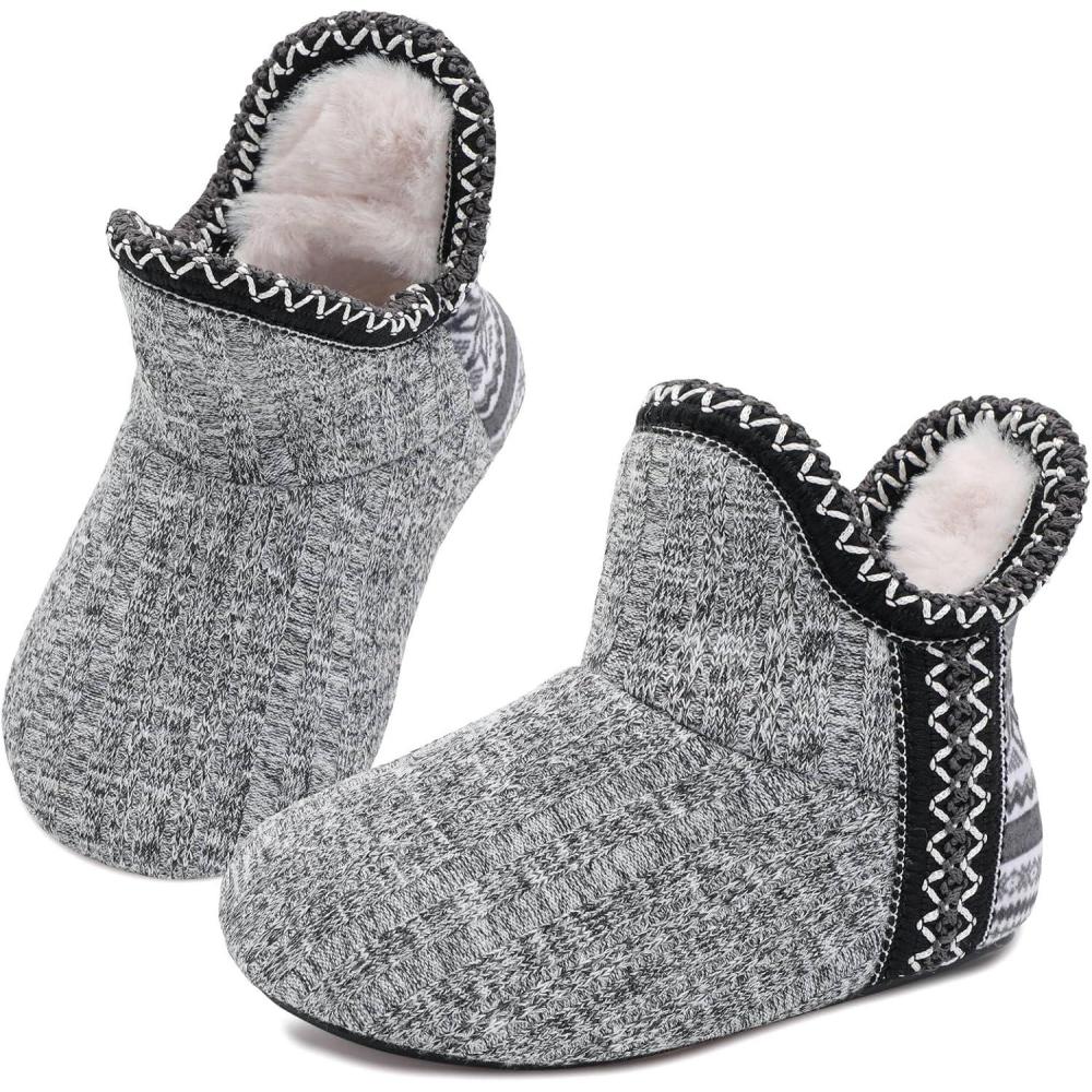 imageLeIsfIt Toddler Slippers Boys Girls Cozy Warm House Shoes Kids Nonslip Winter Slipper Booties Slip on Plush Lining Sock SlippersGrey