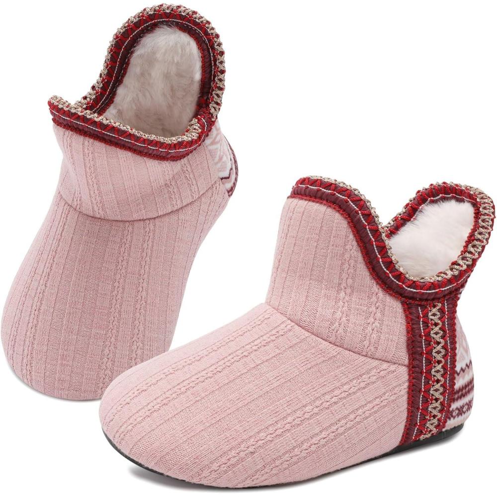 imageLeIsfIt Toddler Slippers Boys Girls Cozy Warm House Shoes Kids Nonslip Winter Slipper Booties Slip on Plush Lining Sock SlippersPink